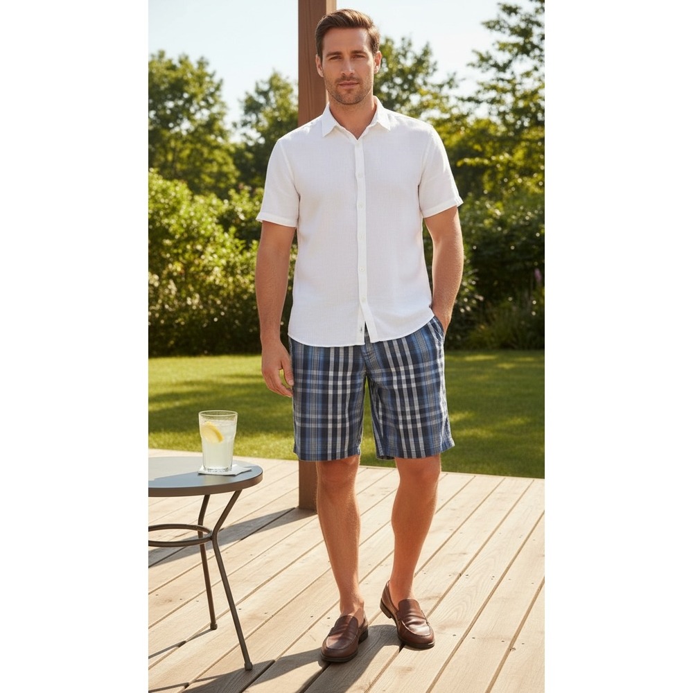Billabong Mens Plaid Walk Shorts Blue Black White Cotton Size 36 M223NZAR
